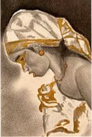 A drawing of a woman wearing a gold turban.